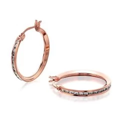 9ct Rose Gold Cubic Zirconia Hoop Earrings - 15mm - G3245