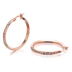 9ct Rose Gold Cubic Zirconia Hoop Earrings - 21mm - G3247