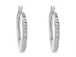 9ct White Gold Cubic Zirconia Hoop Earrings - 15mm - G3279