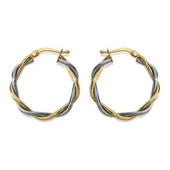9ct Gold Two Colour Twisted Hoop Earrings - 24mm - G41149
