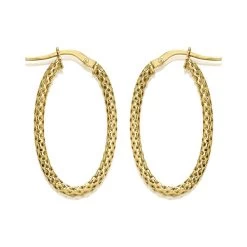 9ct Gold Patterned Hoop Earrings - 32mm - G41166