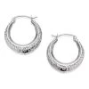 9ct White Gold Diamond Cut Creole Hoop Earrings - 17mm - G4130