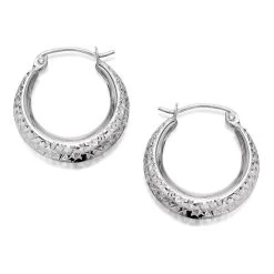 9ct White Gold Diamond Cut Creole Hoop Earrings - 17mm - G4130