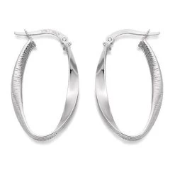 9ct White Gold Twisted Oval Hoop Earrings - 17mm - G4162