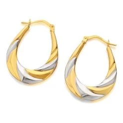 9ct Gold Two Colour Twisted Creole Hoop Earrings - 27mm - G4182