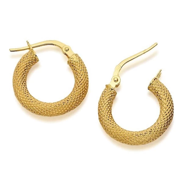 9ct Gold Textured Finish Hoop Earrings - 16mm - G4193