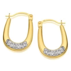 9ct Gold Crystal Creole Hoop Earrings - 16mm - G4196
