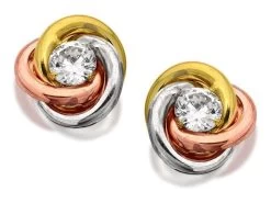 9ct Gold Three Colour Cubic Zirconia Knot Stud Earrings - 12mm - G4629