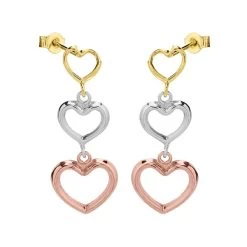 9ct Gold Three Colour Heart Drop Earrings - 25mm Drop - G4816