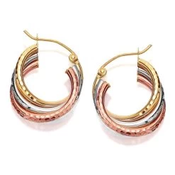 9ct Three Colour Gold Diamond Cut Hoop Earrings - 16mm - G4908