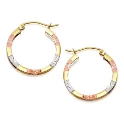 9ct Gold Three Colour Square Edge Hoop Earrings - 20mm - G4916