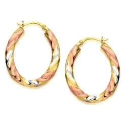 9ct Gold Three Colour Ribbed Hoop Earrings - 24mm - G4925