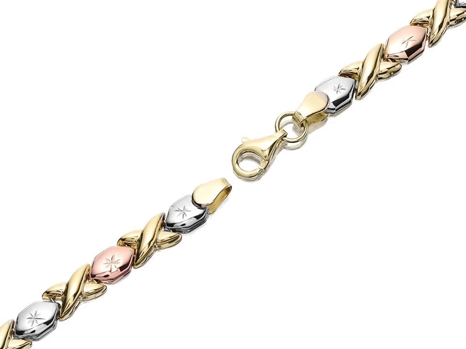 9ct Gold Three Colour Kisses Bracelet - 7.25in - EXCLUSIVE - G6428 - Image 2