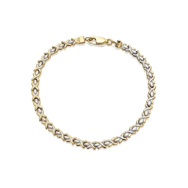 9ct Gold Two Colour Kisses Bracelet - 7in - G6438