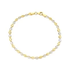 9ct Gold Two Colour Faceted Oval Link Bracelet - 7.5in - G6457