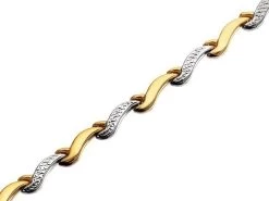 9ct Two Colour Gold Wave Link Bracelet - 7.5in - G6505