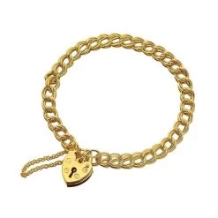 9ct Gold Heart Padlock Double Curb Bracelet - 7.5in - G7105