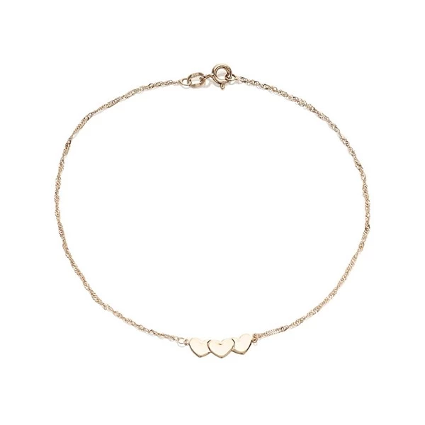 9ct Rose Gold Triple Heart Anklet - 9in - G7917