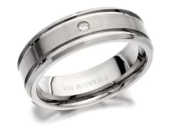 Titanium Diamond Set Matt And Polished Ring - 7mm - J1004