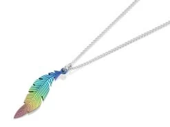 Ti2 Titanium Curved Rainbow Feather Pendant And Silver Chain - J1903