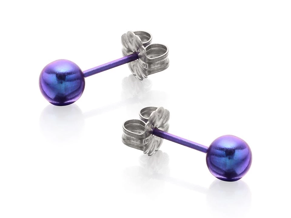 Ti2 Titanium Purple Ball Stud Earrings - 5mm - J1930 - Image 2