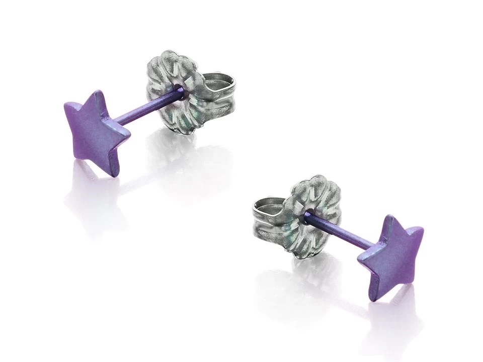 Ti2 Titanium Purple Star Stud Earrings - 5mm - J1934 - Image 2
