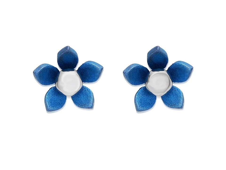 Ti2 Titanium Blue Flower Stud Earrings - 7mm - J1937