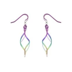 Ti2 Titanium Rainbow Twist Hook Wire Earrings - 50mm Drop - J19501
