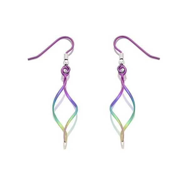 Ti2 Titanium Rainbow Twist Hook Wire Earrings - 50mm Drop - J19501
