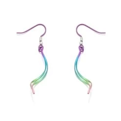 Ti2 Titanium Rainbow Duo Wave Hook Wire Earrings - 54mm Drop - J19502