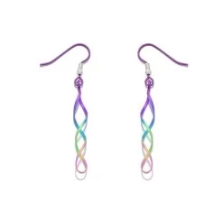 Ti2 Titanium Rainbow Double Twist Hook Wire Earrings - 54mm Drop - J19503
