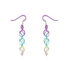 Ti2 Titanium Rainbow Triple Twist Hook Wire Earrings - 56mm Drop - J19505