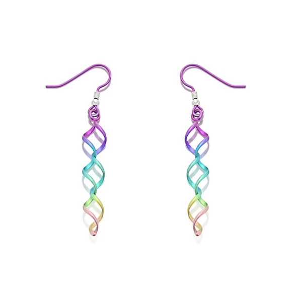 Ti2 Titanium Rainbow Triple Twist Hook Wire Earrings - 56mm Drop - J19505