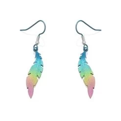 Ti2 Titanium Curved Feather Hook Wire Earrings - 45mm Drop - J19510