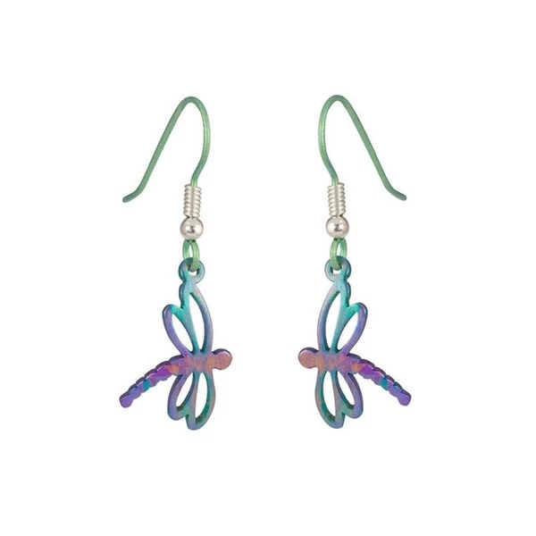 Ti2 Titanium Rainbow Dragonfly Hook Wire Earrings - 35mm Drop - J19511
