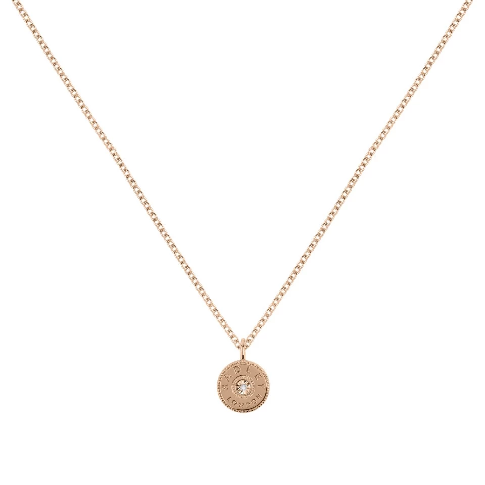 Radley RYJ2384 18ct Rose Plated Silver Diamond Disc Necklace - J81127