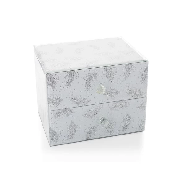 Glitter Feather Two Drawer Jewellery Box - P55129