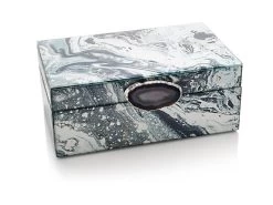 Hestia Marbled Glass Trinket Box With Crystal Handle - P56108