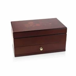 Mele & Co Walnut Finish Floral Jewellery Box - P56141