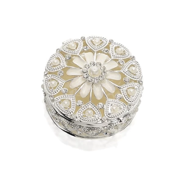 Sophia Silver Plated Crystal And Pearl Flower Trinket Box - P6012