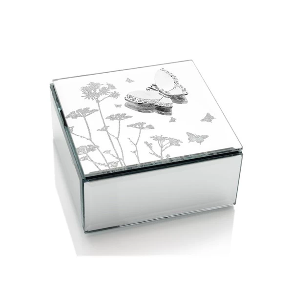 Hestia Butterfly And Flowers Glass Trinket Box - P65203