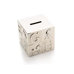 Silver Plated ABC Cube Money Box - P7780