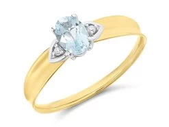 9ct Gold Sky Blue Topaz And Diamond Ring - R0959