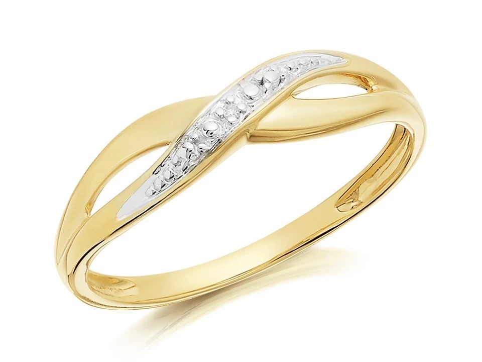 9ct Gold Two Colour Diamond Crossover Ring - EXCLUSIVE - R2129