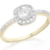 9ct Gold Cubic Zirconia Cushion Halo Cluster Ring - R6521