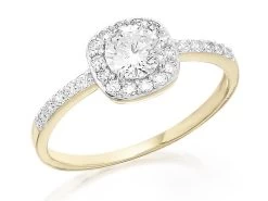 9ct Gold Cubic Zirconia Cushion Halo Cluster Ring - R6521