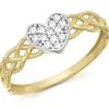 9ct Gold Two Colour Cubic Zirconia Heart Plait Ring - R6537