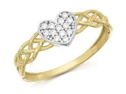 9ct Gold Two Colour Cubic Zirconia Heart Plait Ring - R6537