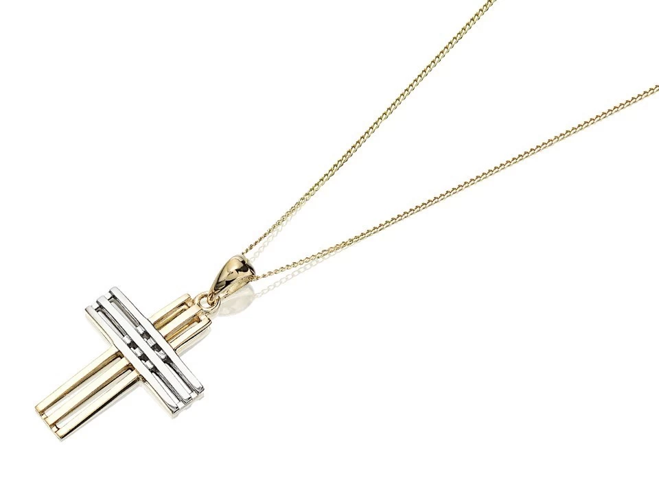 9ct Gold Two Colour Cross And Chain - R6606