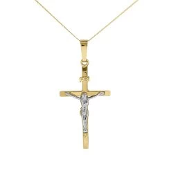 9ct Gold Two Colour Crucifix And Chain - R6612